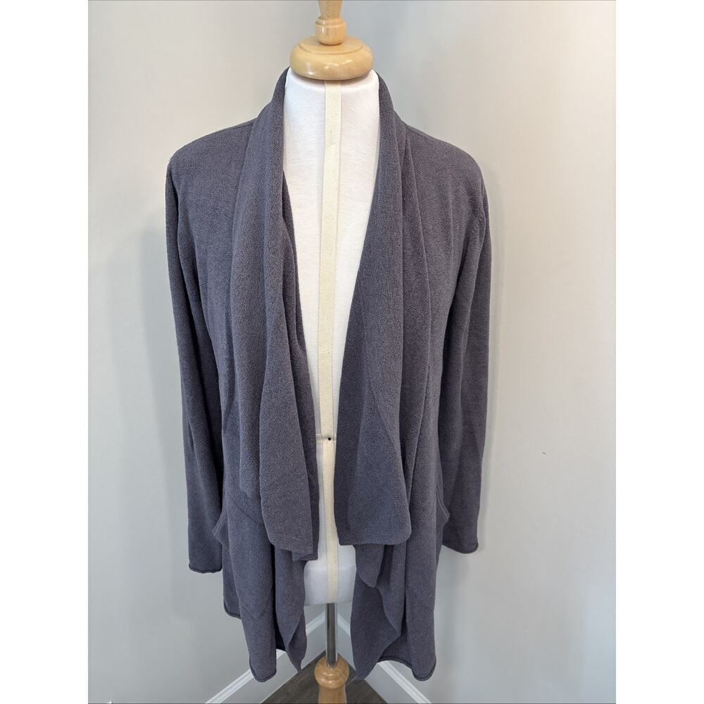 Barefoot Dreams CozyChic Ultra Lite Open Front Cardigan Dusty Blue Gray Pockets - Picture 2 of 10